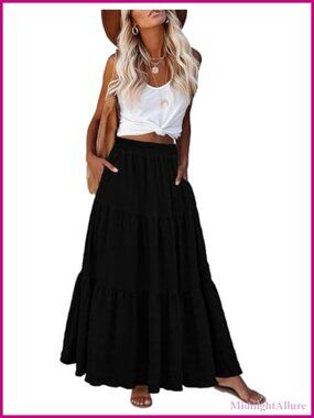 Women's Boho Flowy Maxi Skirt with Pockets